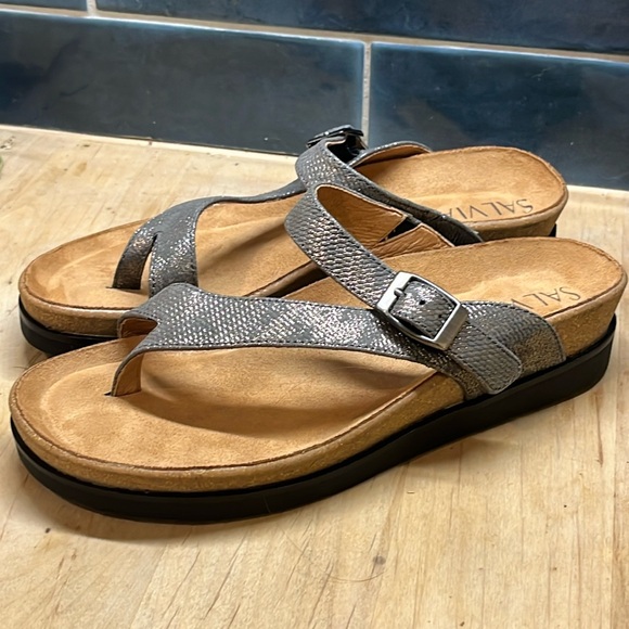 SALVIA Leather/Suede Anoros Sandals in Lizzard Pewter - Picture 2 of 16